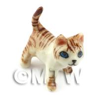 Dolls House Miniature Ceramic Brown Tabby Cat In Standing Position