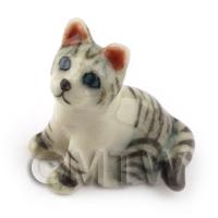 Dolls House Miniature  Ceramic Sitting Grey Tabby Cat