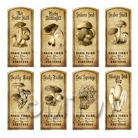 Dolls House Miniature Apothecary 8 Fungus / Mushroom Labels Set 5