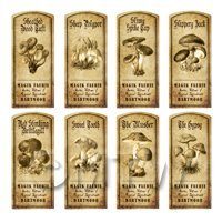 Dolls House Miniature Apothecary 8 Fungus / Mushroom Labels Set 6