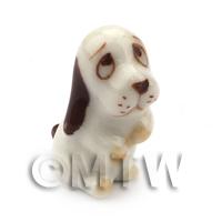 Dolls House Miniature Ceramic White and Brown Dog