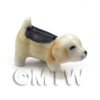 Dolls House Miniature Ceramic Black Brown and White Dog
