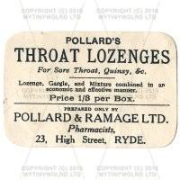 Pollards Throat Lozenges Miniature Apothecary Label 