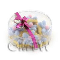Dolls House Miniature Box of 10 Lilac Iced Flower Biscuits 