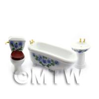Dolls House Miniature Blue and White Rose Bathroom Suite