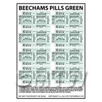 Dolls House Miniature sheet of 8 Green Victorian Beechams Pills Box