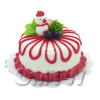 Dolls House Miniature Christmas Cake With Snowman and Fruit Decoration