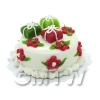 Dolls House Miniature Christmas Cake With Three Parcels