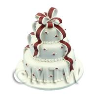 Dolls House Miniature 3 Tier White Ribbon Cake