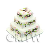 Dolls House Miniature 3 Tier Square Flower Cake