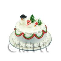Dolls House Miniature Snowman Themed Christmas Cake