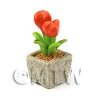 Miniature Handmade Dark Orange Coloured Ceramic Flower (CFDO6)