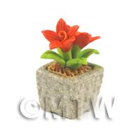 1/12th scale - Miniature Handmade Dark Orange Coloured Ceramic Flower (CFDO7)