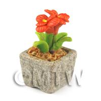 Miniature Handmade Dark Orange Coloured Ceramic Flower (CFDO3)