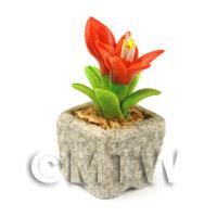 Miniature Handmade Dark Orange Coloured Ceramic Flower (CFDO9)