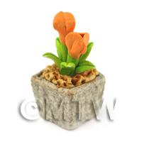 Miniature Handmade Dark Orange Coloured Ceramic Flower (CFO2)