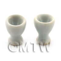 Pair Of Dolls House Miniature White Glazed Ceramic Egg Cups