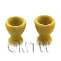 Pair Of Dolls House Miniature Yellow Glazed Ceramic Egg Cups