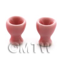 Pair Of Dolls House Miniature Pink Glazed Ceramic Egg Cups