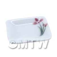 Dolls House Miniature Red Iris Design 20mm Ceramic Square Plate