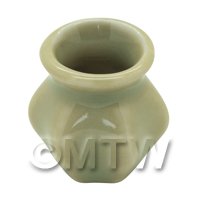 Dolls House Miniature Handmade Ceramic Green 6 Sided Vase