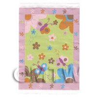Dolls House Small Pink Childrens Rug Butterflys And Flowers 