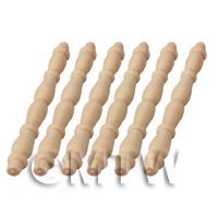 6 x Dolls House Miniature Rounded Wood Spindles (Style 2)