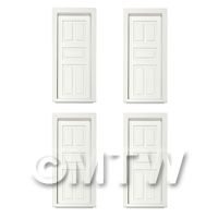 4 x Dolls House Miniature White Painted 5 Panel Wood Doors
