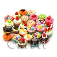 25 Miniature Mixed Design Cupcakes With Various Colour Bases