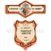 1/12th scale - Matched Benoit Parfait Amour Miniature Dolls House Liqueur Labels