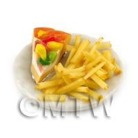 Dolls House Miniature Large Portion of Pizza and Chips