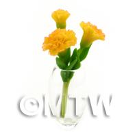 Bunch of 3 Handmade Dolls House Miniature Yellow Carnations