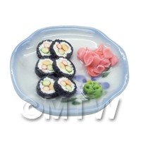  Dolls House Miniature Slices Of Sushi On Flower Plate