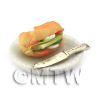 Dolls House Miniature Filled Croissant With A Plate and Knife
