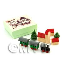 Dolls House Miniature Wood Train and Village Scene