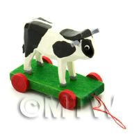 Dolls House Miniature Large German Pull-Along Black Cow