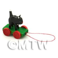 Dolls House Miniature Small Pull-Along Black Cat