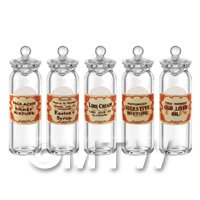 Set of 5 Miniature Glass Apothecary Storage Jar 