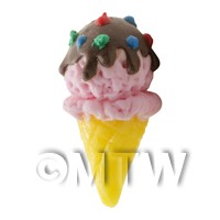 Dolls House Miniature Large Strawberry Chocolate Ice Cream Cone