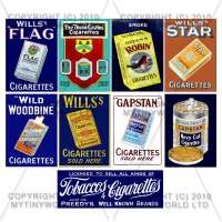 Set of 9 Dolls House  Miniature Cigarette Shop Signs Circa 1900-30