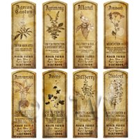 1/12th scale - Dolls House Herbalist/Apothecary Long Herb Sepia Label Set 1