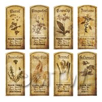 Dolls House Herbalist/Apothecary Short Herb Sepia Label Set 4