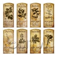 Dolls House Herbalist/Apothecary Short Herb Sepia Label Set 7