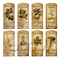 Dolls House Herbalist/Apothecary Short Herb Sepia Label Set 7