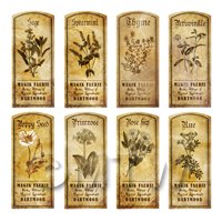 Dolls House Herbalist/Apothecary Short Herb Sepia Label Set 8