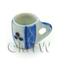 1/12th scale - Dolls House Miniature Blue Lace Design Ceramic Soup Mug