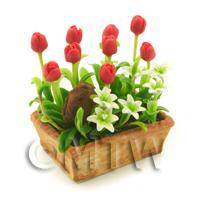 Dolls House Miniature Red Tulip And White Stargazer Lillies
