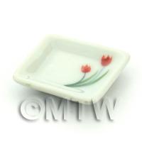 Dolls House Miniature Tulip Design Ceramic 21mm Square Plate