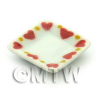 Dolls House Miniature Heart Pattern Ceramic 21mm Square Plate