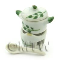 Dolls House Miniature Olive Branch Design Ceramic Fondue Set